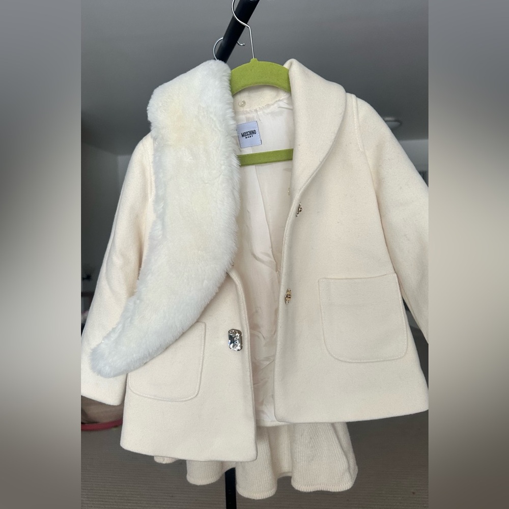 Moschino Ivory Faux Fur Collar Coat - Picture 3 of 12